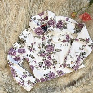 Squeeze Girls Denim Crop Jacket White Floral M